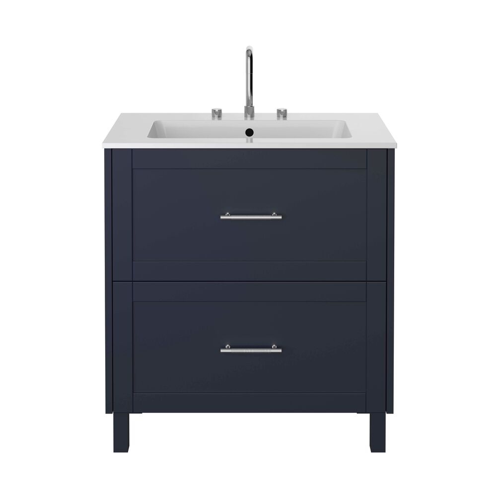 Cut out image of the Heritage Lynton 800mm Midnight Blue Freestanding Vanity Unit, Basin & Handle Pack